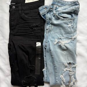 Black and Light Blue Distressed American Eagle Jeans size 6